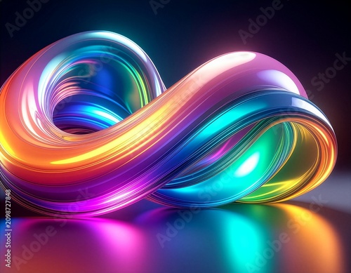Vibrant Rainbow Abstract Fluid 3D Shape with Neon Glow