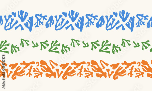 Coral reef pattern, seamless horizontal border, long endless design. Tropical...