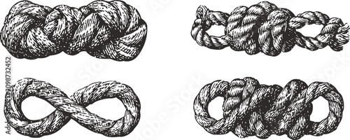 hand drawn knotted rope collection detailed vintage nautical knot illustrations set