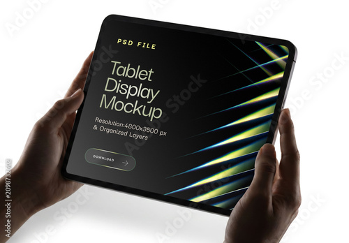 Hands Holding Digital Tablet Mockup Isolated on White Background for App and Screen Design Presentation