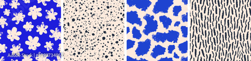 Abstract patterns, modern style seamless designs set. Floral print with paint...