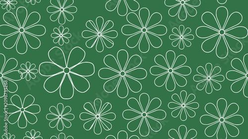 Stylized eight petal white flower seamless pattern on sage green with seamless botanical handdrawn