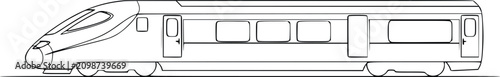 Train Carriage Illustration in Minimal Line Art Style, Streamlined Passenger Coach with Wheels and Windows for Transport Concept