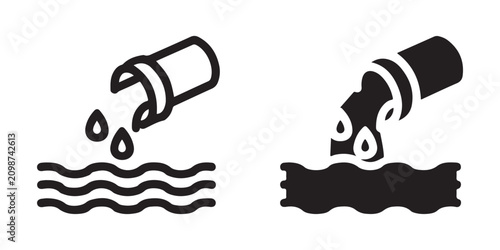 фотографія Water pollution icons set showing contaminated liquid flowing into body of water