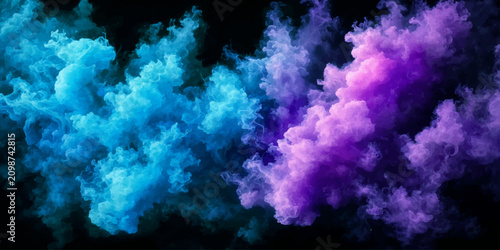 Tableau sur toile Abstract Blue Smoke Cloudscape Background with Glowing Light Dark Storm Texture