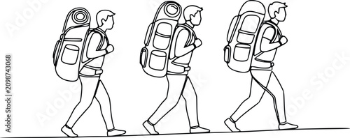 Backpack Walking Figures Icon Set Line Art for Travel Concept, Education Mascot and Adventure Planning Design