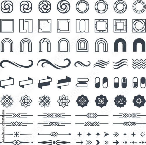 Minimalist Geometric Vector Ornament Set with Decorative Dividers, Elegant Border Elements, and Abstract Graphic Symbols for Design