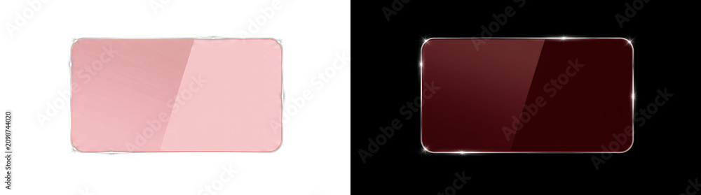 Fototapeta premium Glass frame banner featuring a shiny realistic red rounded rectangle panel layout including a PNG, Transparent and Black Background Versions option for creators