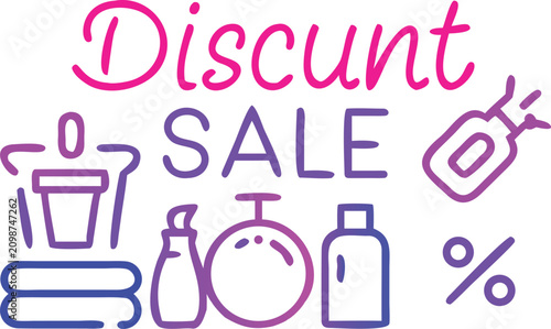 Beauty and cosmetic sale illustration, various product outlines for promotional banner.