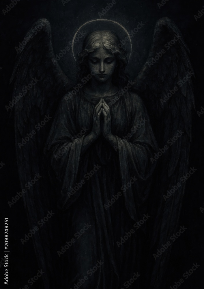 Obraz premium Dark angelic figure praying