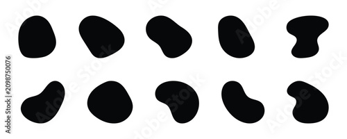 Pattern of abstract organic bloob shapes in black color. Representing biological cells or artistic paint splashes. Hand drawn abstract doodle bloob.