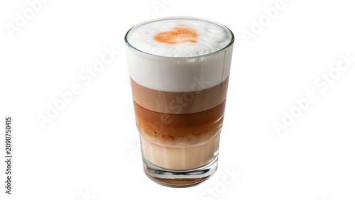 Fotografía Glass cup of hot cappuccino latte coffee with layered milk isolated on transpare
