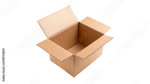 Schilderij op canvas Empty open brown cardboard box delivery shipping packaging storage asset isolate