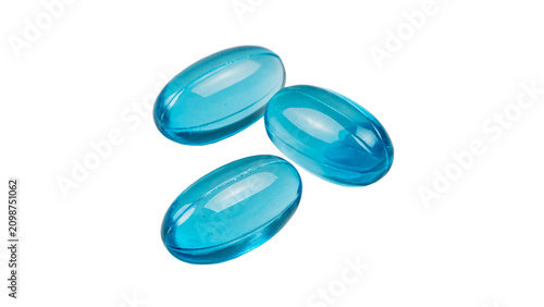 фотографія Three translucent blue oval medicine capsules pills health pharmacy supplement i