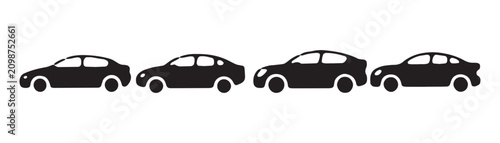 Canvas-taulu Row of silhouette sedans and coupes black icons on white background