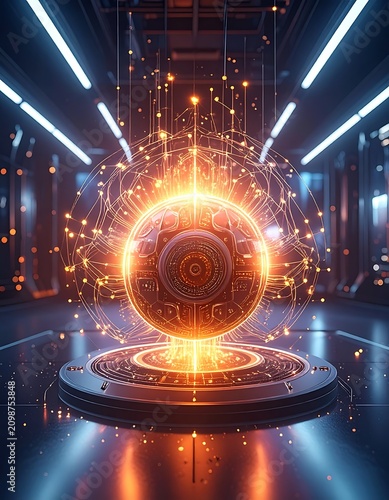 Futuristic glowing orb technology concept.