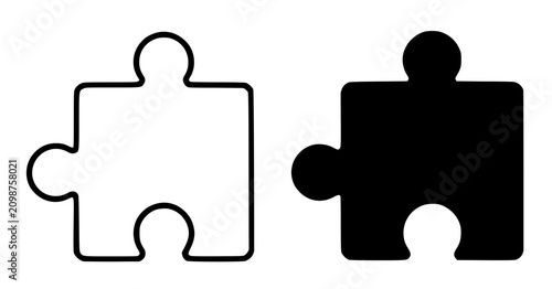 Bild auf Leinwand Minimalist puzzle piece icon in outline and silhouette design