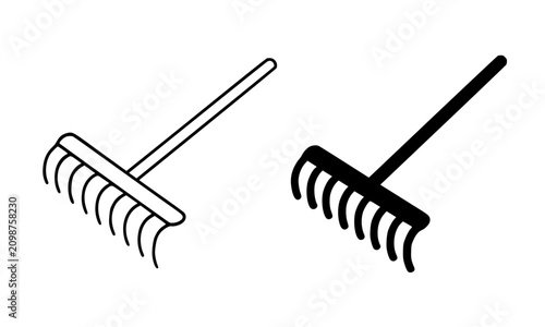 Tableau sur toile Minimalist hay rake icon in outline and silhouette design