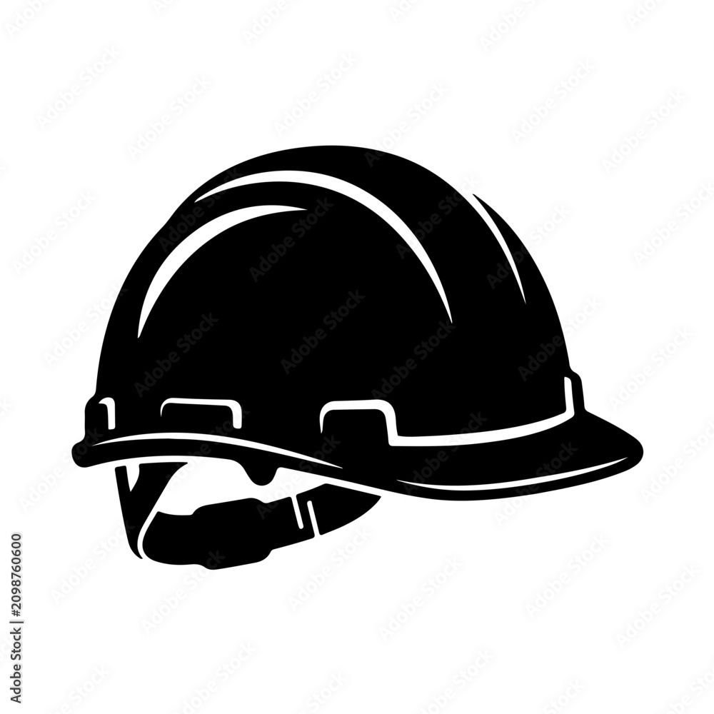 Fototapeta premium Detailed black and white vector illustration of a professional construction hard hat designed for safety and industrial work projects isolated on a clean white background surface