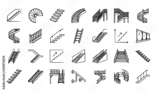 Premium Staircase and Handrail Linear Vector Icon Pack for Architecture Design