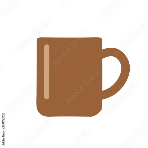 Simple flat coffee mug icon isolated on white background. Modern hot beverage cup illustration suitable for cafe, breakfast, kitchen, coffee shop, restaurant and drink concepts