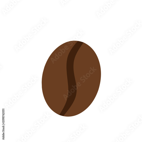 Simple flat coffee bean icon isolated on white background. Modern roasted bean illustration for cafe branding, beverage packaging and coffee related designs