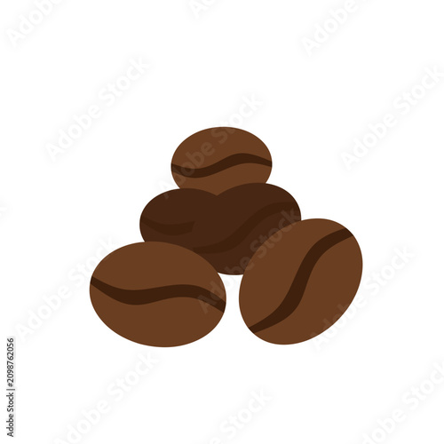 Flat coffee beans icon isolated on white background. Roasted coffee bean illustration for cafes, beverages, coffee packaging, organic products and food branding
