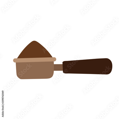 Flat coffee scoop with ground coffee icon isolated on white background. Measuring spoon illustration for brewing, espresso preparation and kitchen accessories