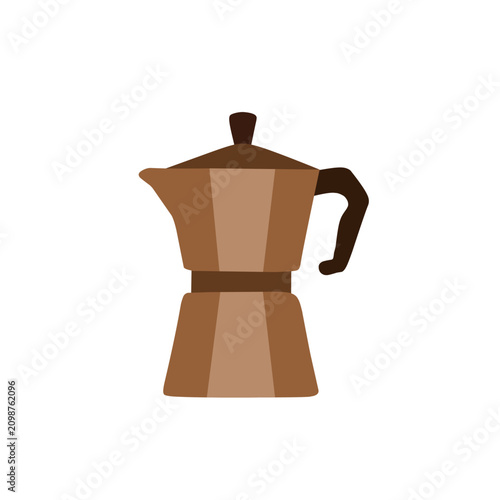 Flat moka pot coffee maker icon isolated on white background. Classic stovetop espresso maker illustration for kitchens, cafes and coffee brewing concepts