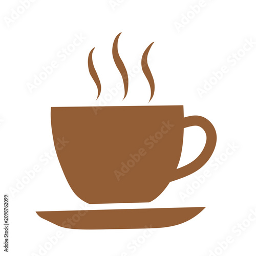 Flat steaming coffee cup icon isolated on white background. Hot beverage illustration for cafes, breakfast menus, restaurants and coffee shop branding