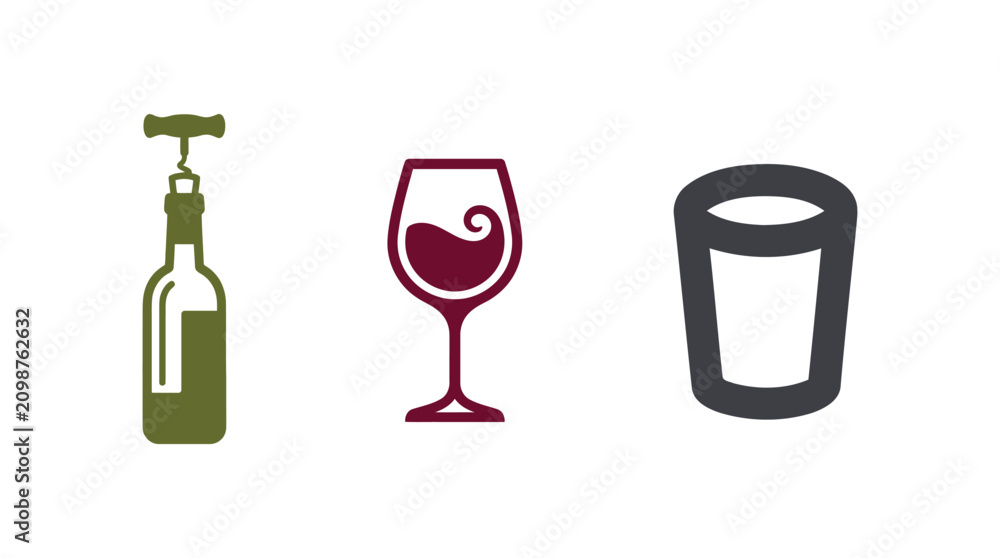 Obraz premium Wine bottle glass grapes and tumbler silhouettes on a white background silhouette