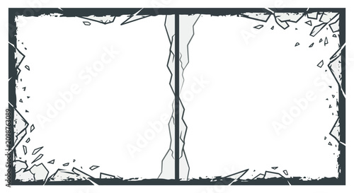Broken Glass Frame Border with Copy Space, Cracked Window Effect