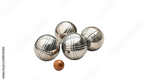 Foto Group of silver steel petanque bocce balls sports competition isolated on transp