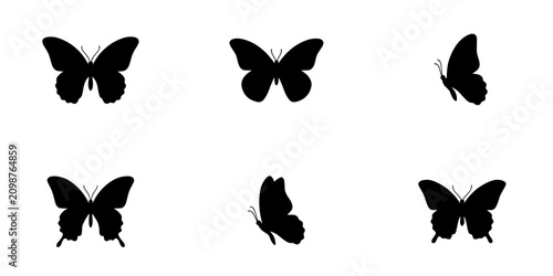 Butterflies in Various Poses Arranged in a Pattern Featuring Butterfly, Silhouette, Black with Wings and Nature Elements