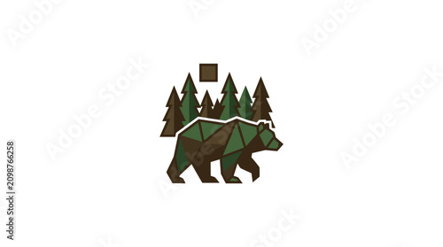 Принти на полотні Brown bear walks through forest with trees and green foliage outdoors