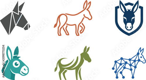Foto Donkey and Mule Logo Template Set Featuring Origami Line Art Shield Mascot and D