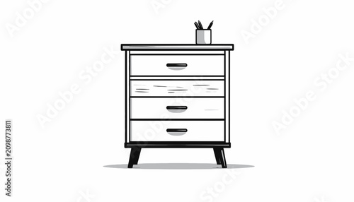 Schilderij op canvas Simple modern three drawer dresser.