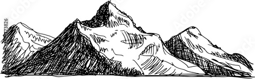Fotografía 無地の白背景に孤立した雪を頂いた山頂を持つ山脈の手描き芸術的イラスト