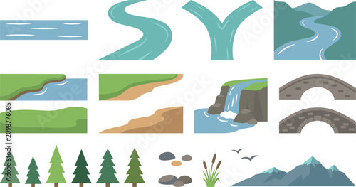 Konstfotografi Landscape Map Maker River Clipart Collection Vector Featuring Flat Cartoon Windi