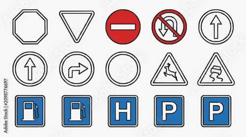 Принти на полотні Dynamic Collection of 15 International Road Signs and Symbols with Clear Visual