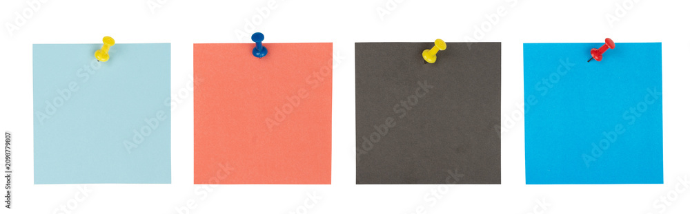 Foto Blank sticky notes with a push pin on a transparent background.