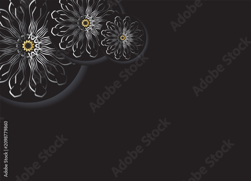 Modern Monochrome Floral Circle Abstract Design