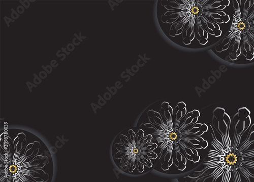 Modern Monochrome Floral Circle Abstract Design