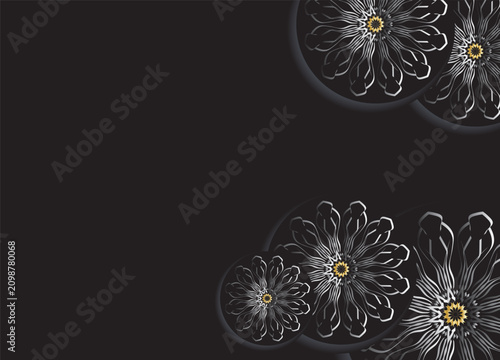 Modern Monochrome Floral Circle Abstract Design