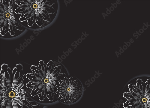 Modern Monochrome Floral Circle Abstract Design