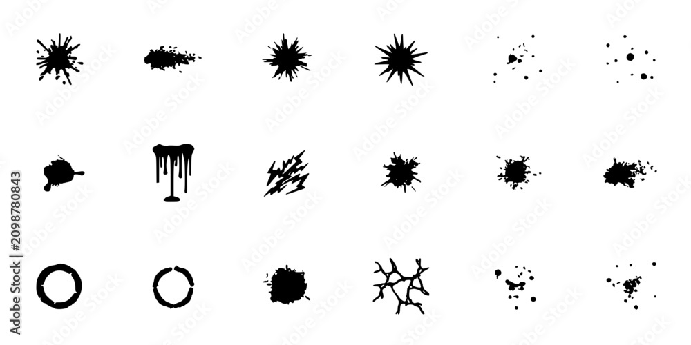 Fototapeta premium Splatter Patterns with Varied Shapes and Textures in Black and White Featuring Abstract, Design, Art with Illustration and Vector
