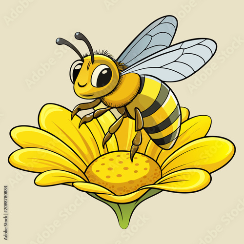vector illustration of  bee with flower