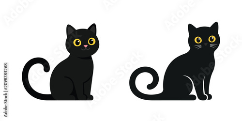 Tablou pe pânză Vector illustration of two black cats with yellow eyes sitting