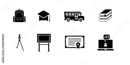 school and education flat icon set. back to school vector elements.
