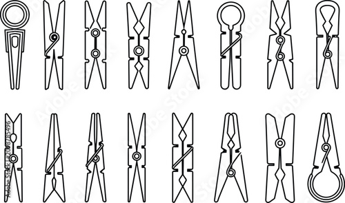 Canvastavla Collection of various clothes peg featuring different spring mechanisms and shap